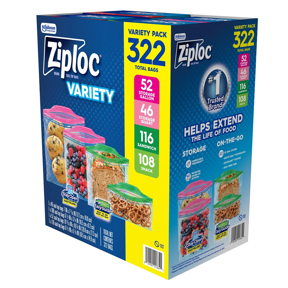 Bộ Ziploc Seal Top Bag - Variety Pack, 322 túi