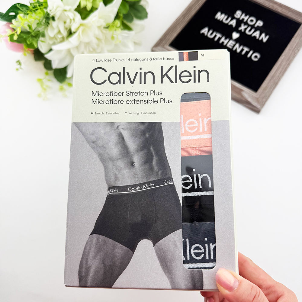 Set 4 quần Calvin Klein Microfiber Stretch Plus Low Rise Trunk - Grey/Orange Logo/Black, Size L