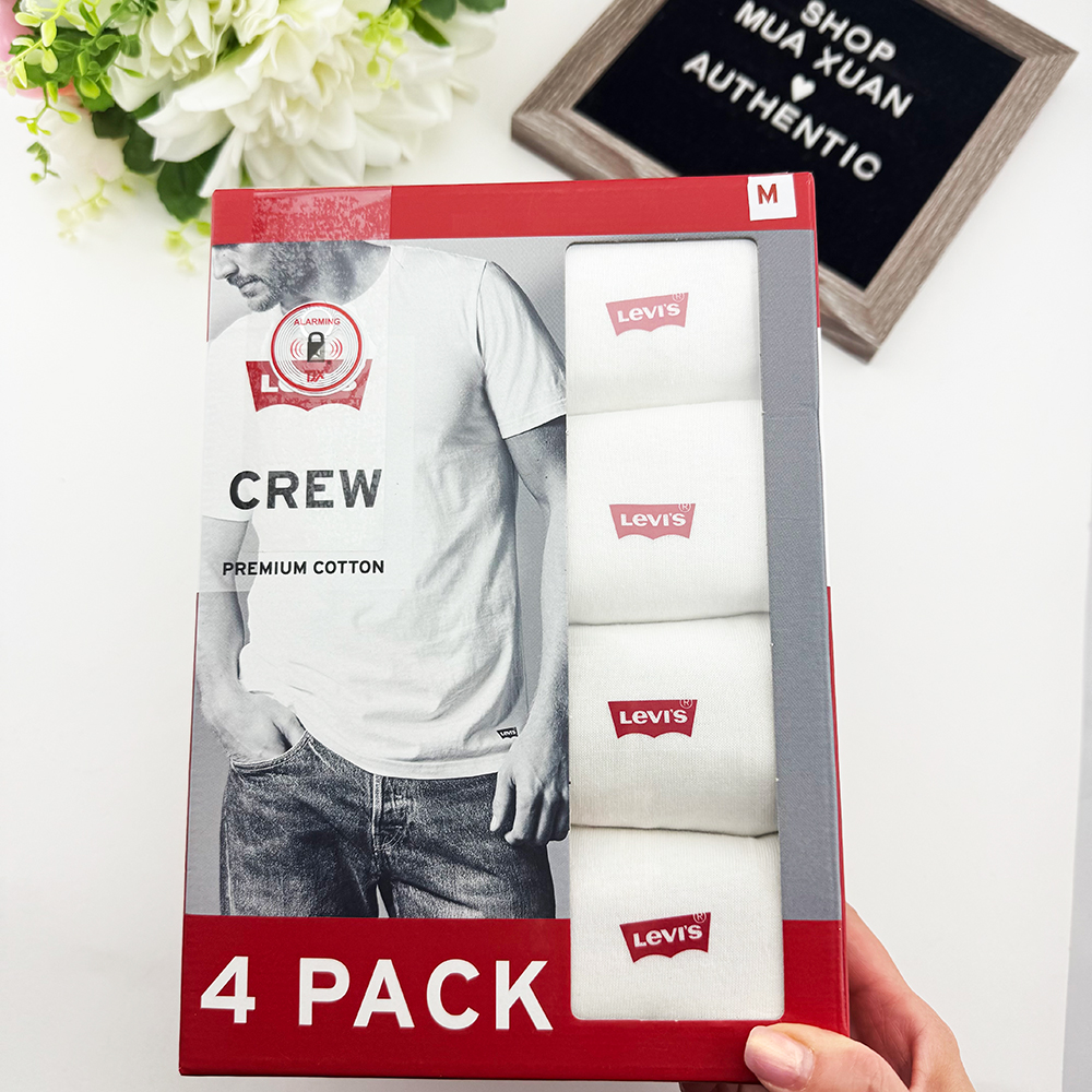 Set 4 áo Levi's Premium Cotton Crew - White, Size L