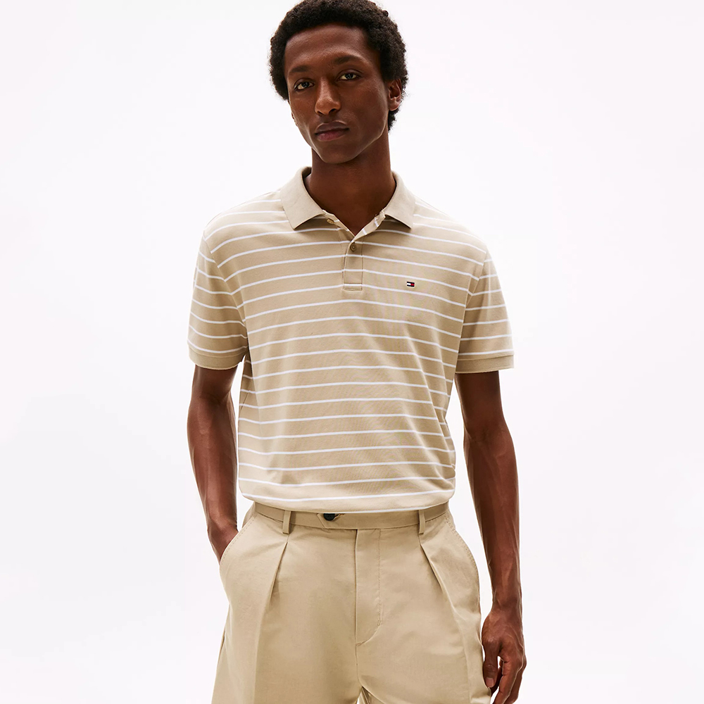 Áo Tommy Hilfiger Regular Fit Stripe Cotton Polo - Beige Stripe, Size S