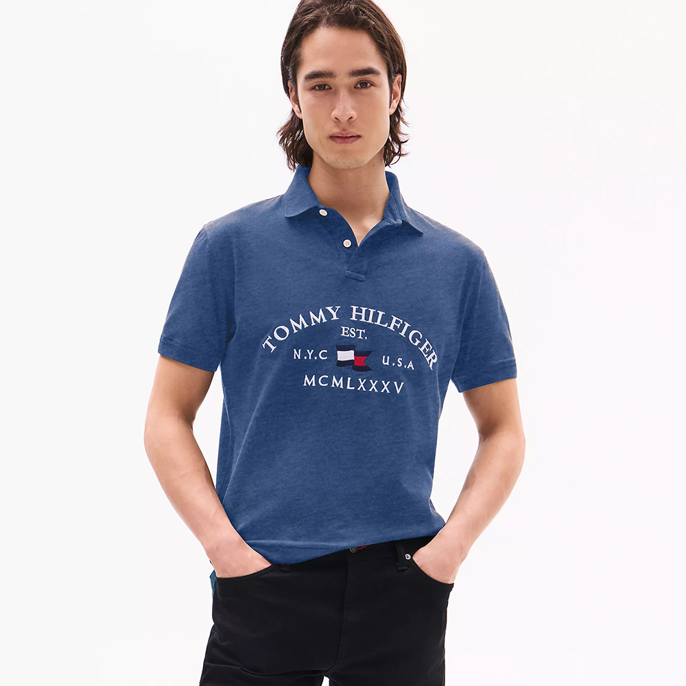 Áo Tommy Hilfiger Regular Fit Hilfiger Flag Polo - Blue Heather, Size L
