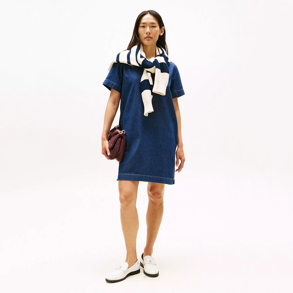 Đầm Tommy Hilfiger Short-Sleeve Denim Pullover Dress - Dark Wash, Size XS