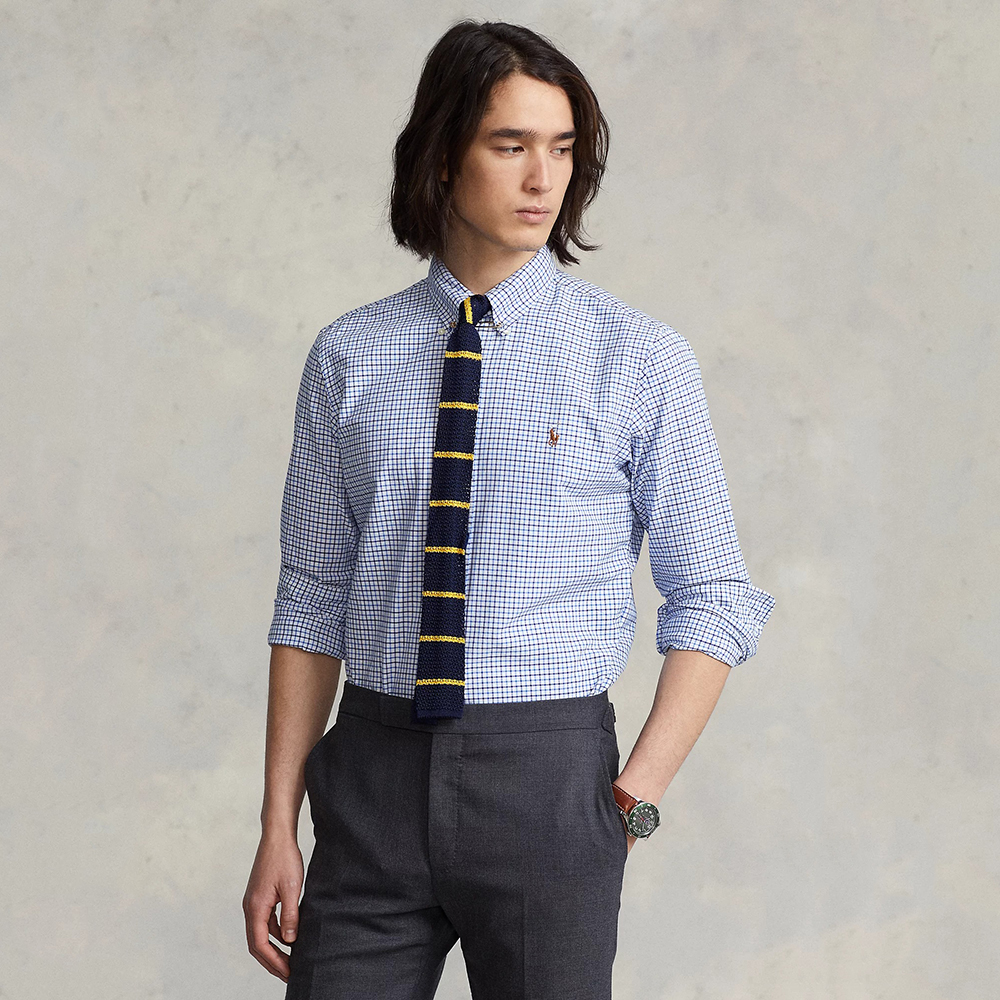 Áo Polo Ralph Lauren Classic Fit Tattersall Oxford - Blue/White, Size S