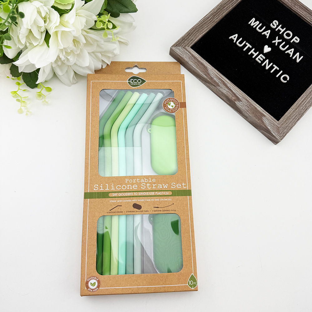 Set ống hút ECO Logical Portable Silicone Straw Set, 10 món