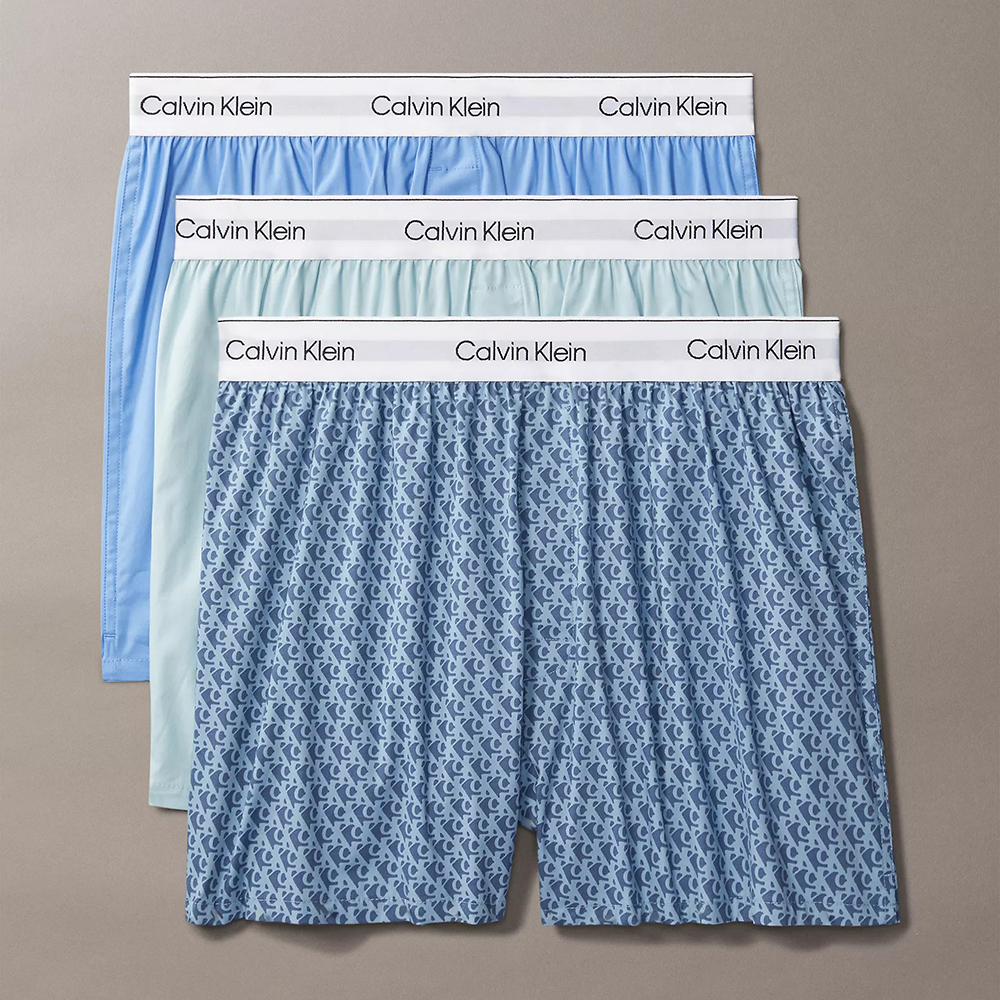 Set 3 quần Calvin Klein Icon Cotton Stretch Slim Boxers - Glacier/Vintage Indigo/Sterling Blue, Size M