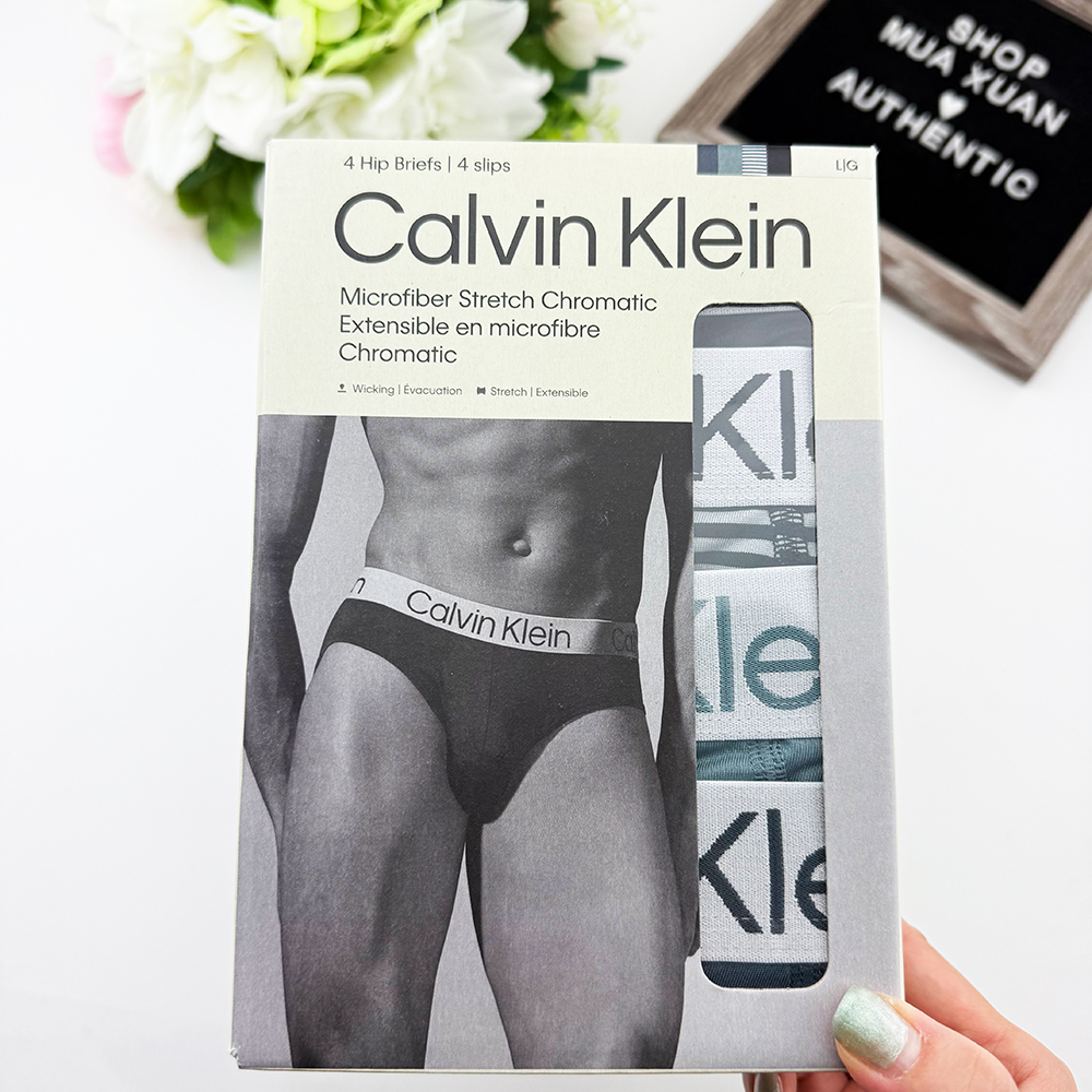 Set 4 quần Calvin Klein Chromatic Microfiber Hip Brief - Black/Stripe/Grey/Green, Size M
