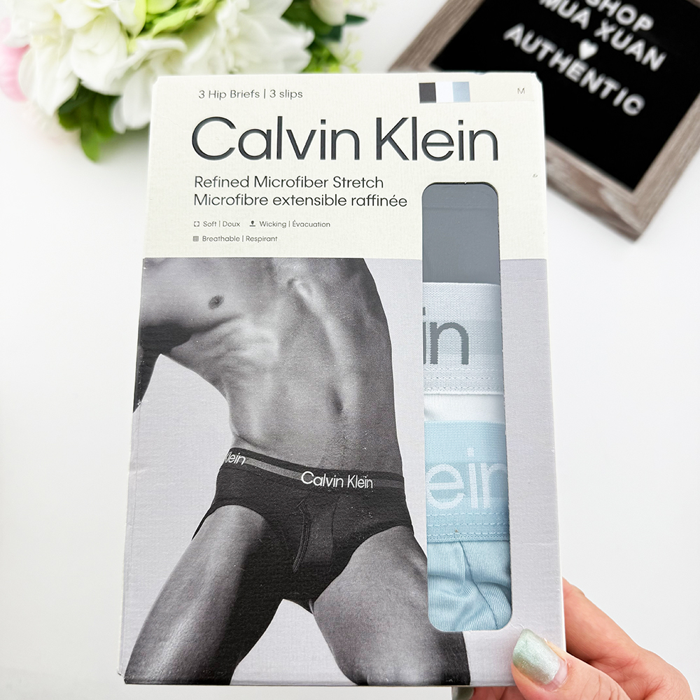 Set 3 quần Calvin Klein Refined Microfiber Hip Brief - Black/White/Mint, Size S