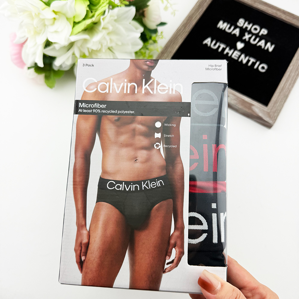 Set 3 quần Calvin Klein Microfiber Hip Brief - Grey/Red/Black, Size L
