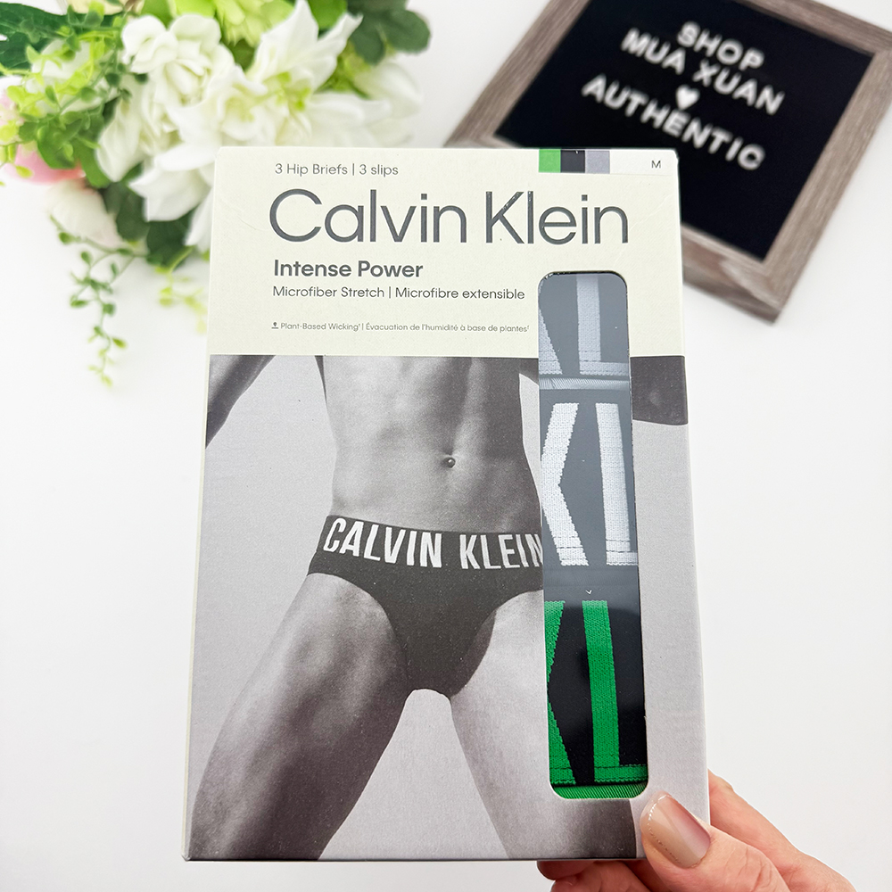 Set 3 quần Calvin Klein Intense Power Micro Hip Brief - Misty Grey/Black/Blossom Green, Size M