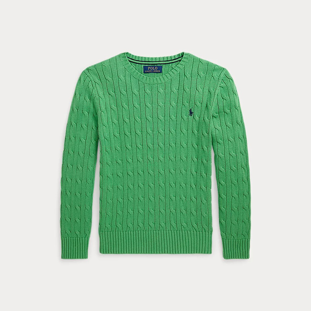 Áo Polo Ralph Lauren Cable-Knit Cotton Sweater - Green, Size M(10-12)