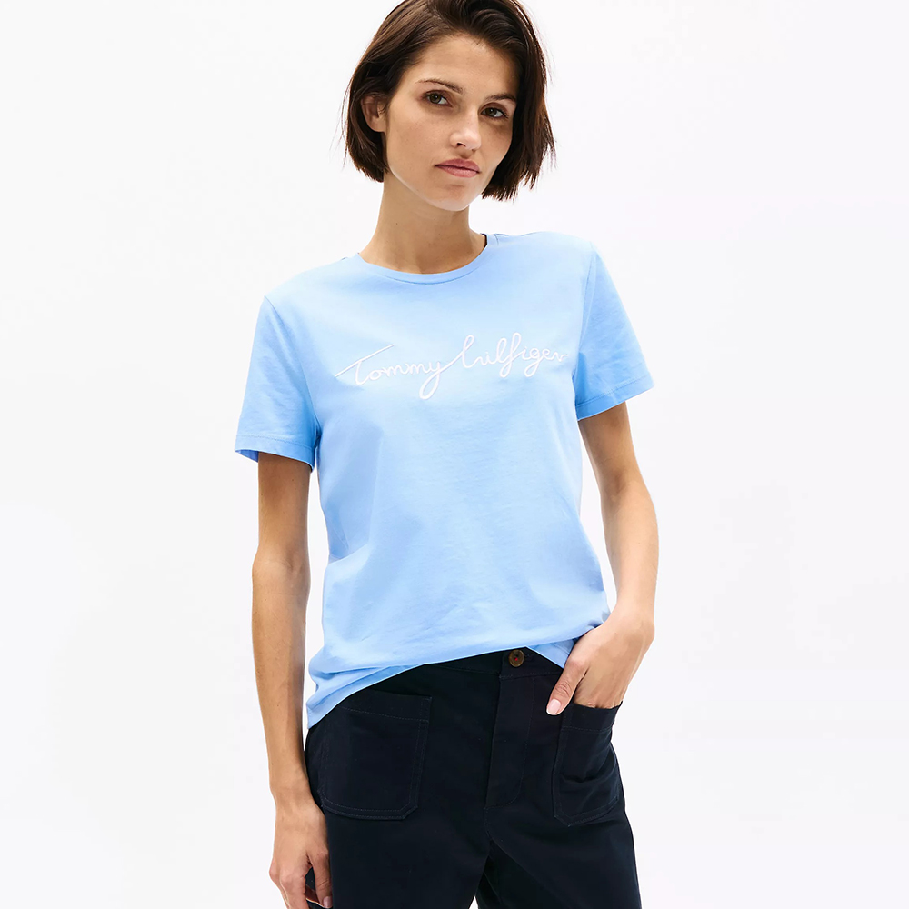 Áo Tommy Hilfiger Embroidered Signature Crewneck - Sky Blue, Size M