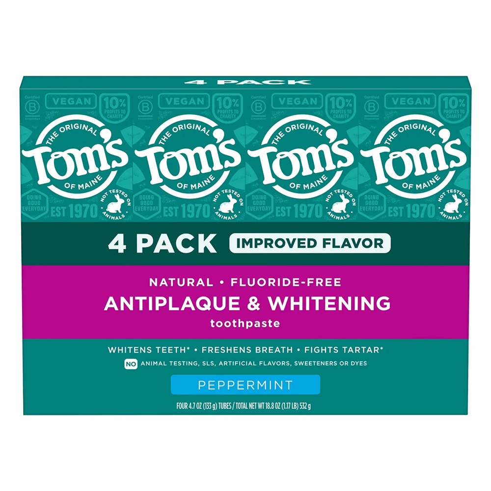 Set kem đánh răng Tom's of Maine Antiplaque & Whitening Peppermint, 4 x 133g