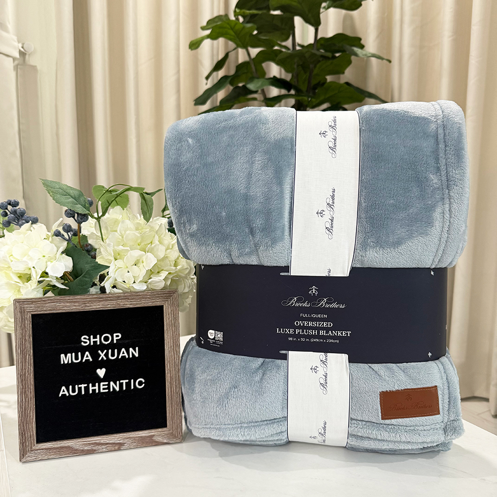 Chăn Brooks Brothers Oversized Luxe Plush - Queen, Ashley Blue