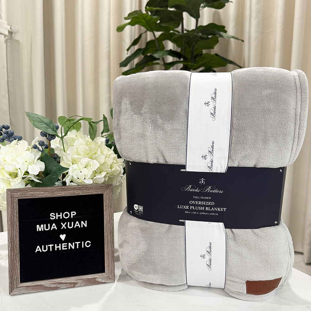 Chăn Brooks Brothers Oversized Luxe Plush - Queen, Glacier Grey