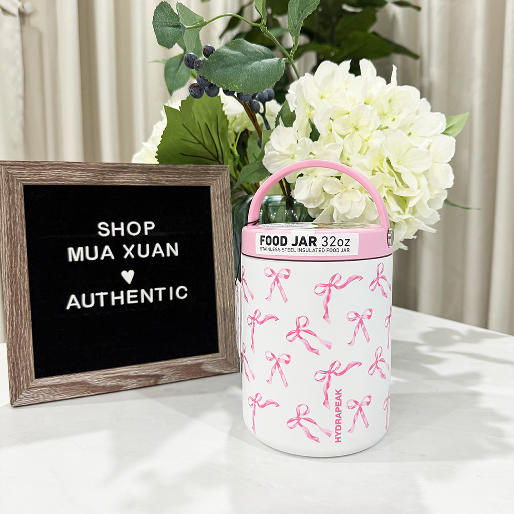 Bình đựng thức ăn giữ nhiệt Hydrapeak Stainless Steel Food Jars - Pink Bows/Snow, 947ml