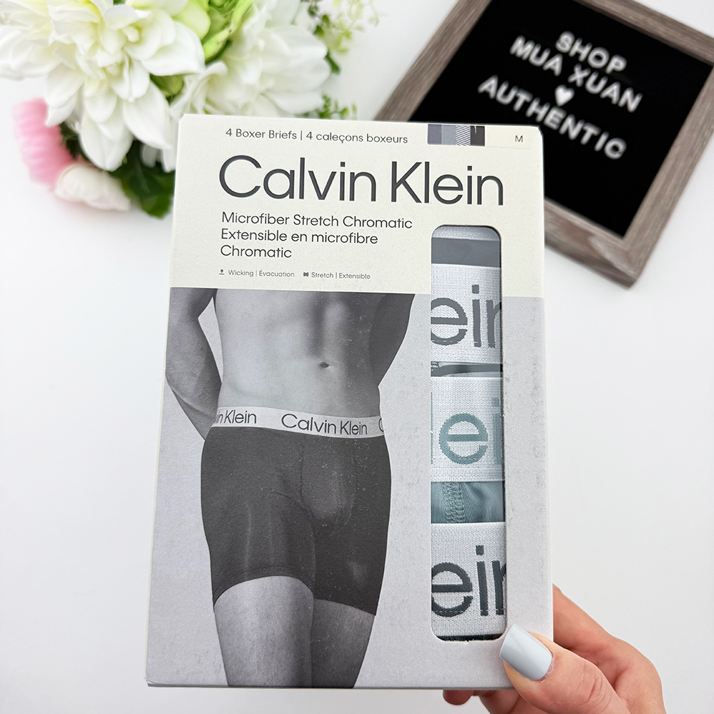 Set 4 quần Calvin Klein Chromatic Microfiber Boxer Brief - Black/Stripes/Green/Grey, Size M