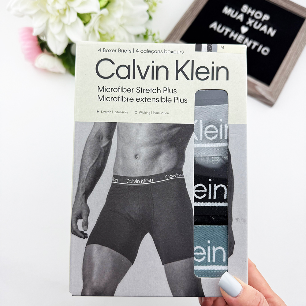 Set 4 quần Calvin Klein Microfiber Stretch Plus Boxer Brief - Black/Grey/Black Logo/Green, Size M