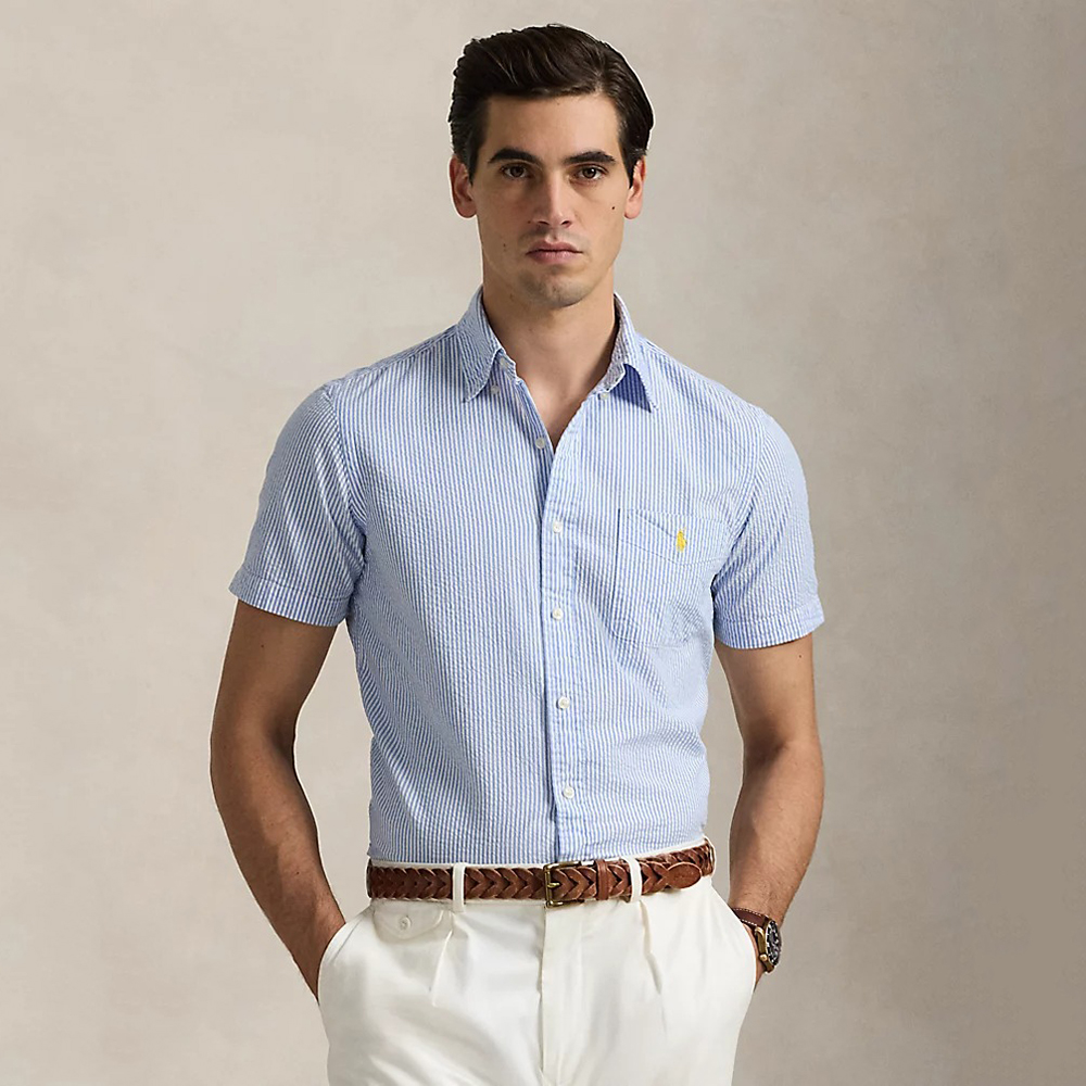 Áo Polo Ralph Lauren Prepster Classic Fit Seersucker - Blue/White, Size S