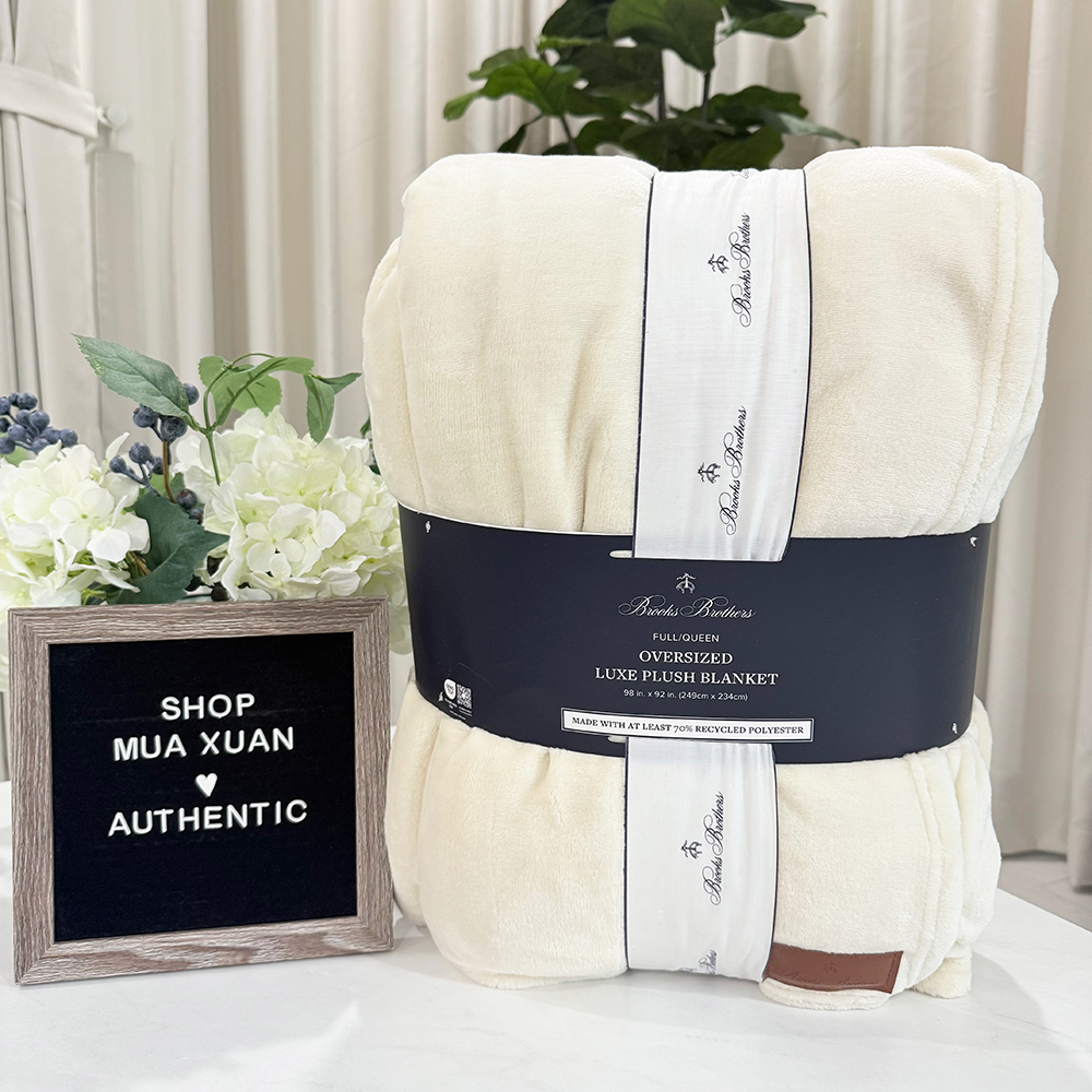 Chăn Brooks Brothers Oversized Luxe Plush - Queen, White Smoke