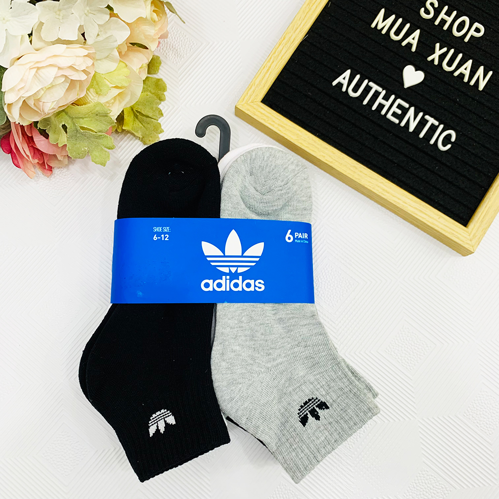 Vớ Adidas Originals Trefoil Quarter - Set 6 đôi, Black/Light Grey/White