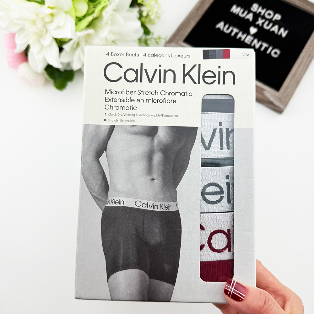 Set 4 quần Calvin Klein Chromatic Boxer Brief - Black/Stripes/Grey/Red, Size L