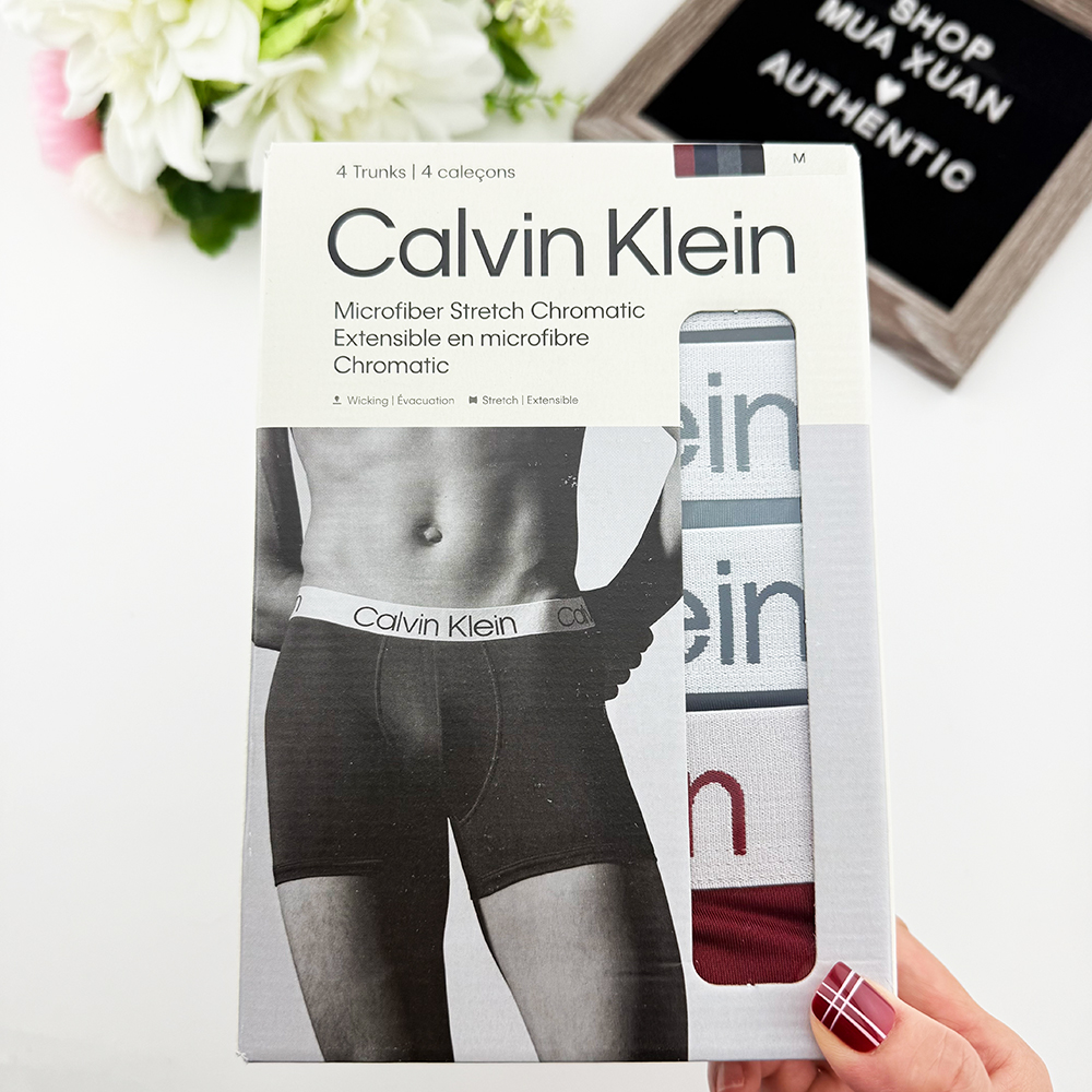 Set 4 quần Calvin Klein Chromatic Microfiber Trunk - Black/Grey/Navy/Red, Size M