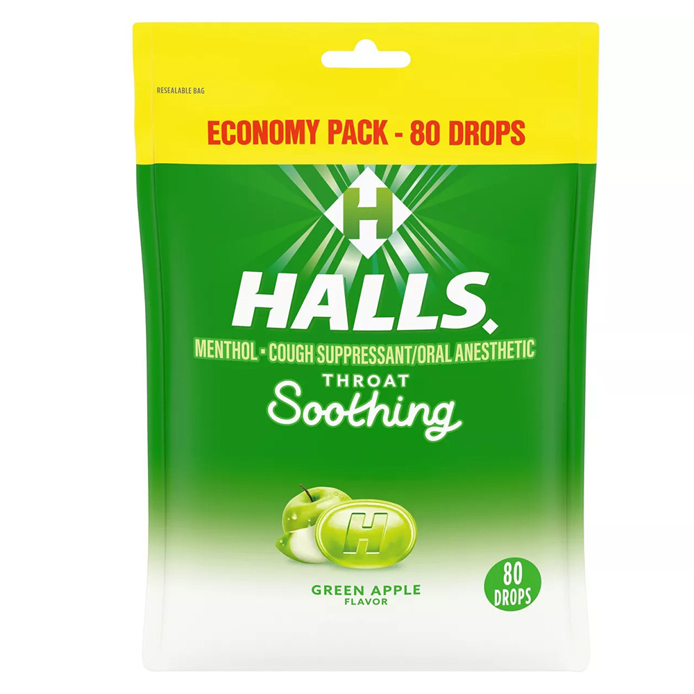 Kẹo ngậm Halls Throat Soothing - Green Apple, 80 viên