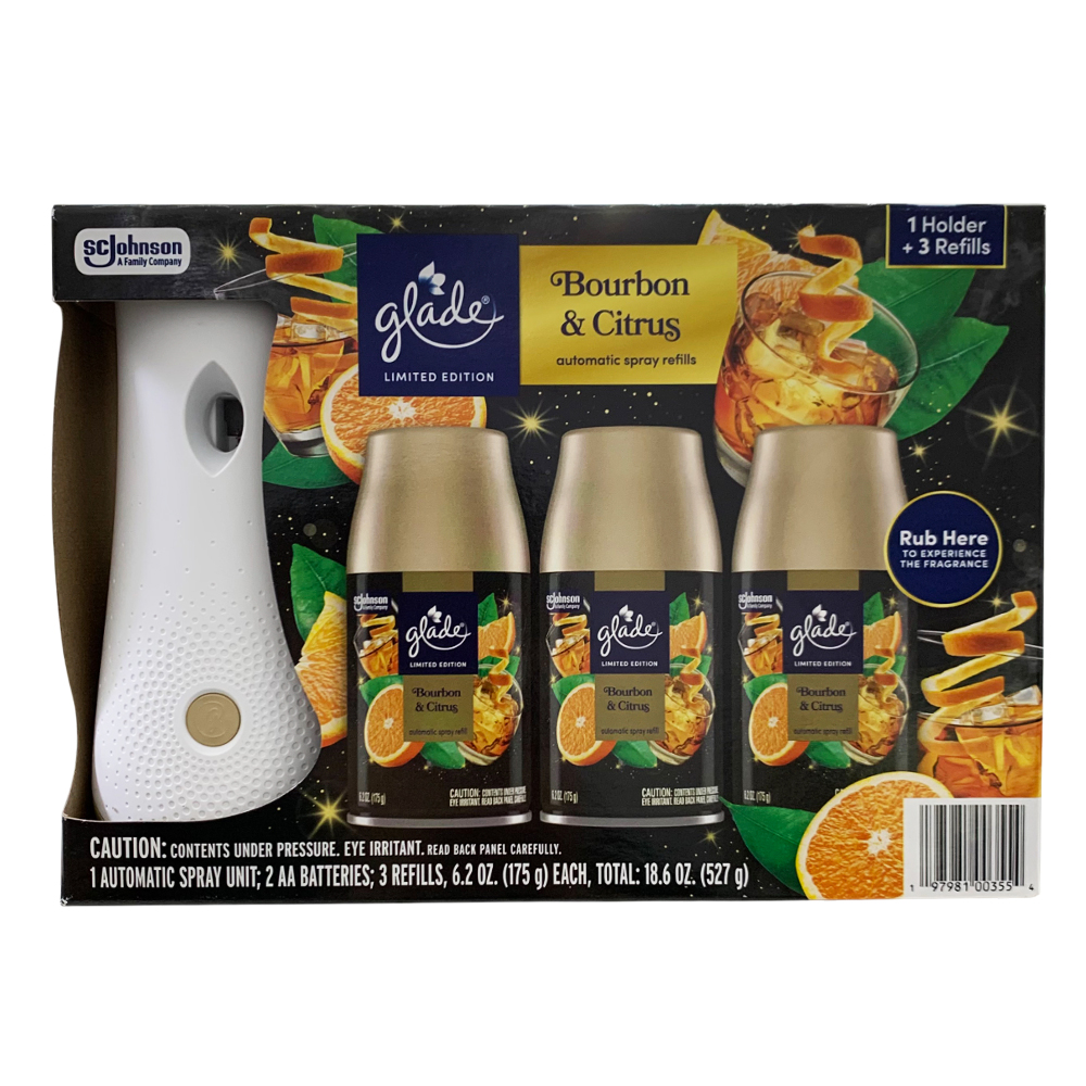 Bộ máy phun sương và tinh dầu thơm Glade Automatic Spray, Bourbon & Citrus