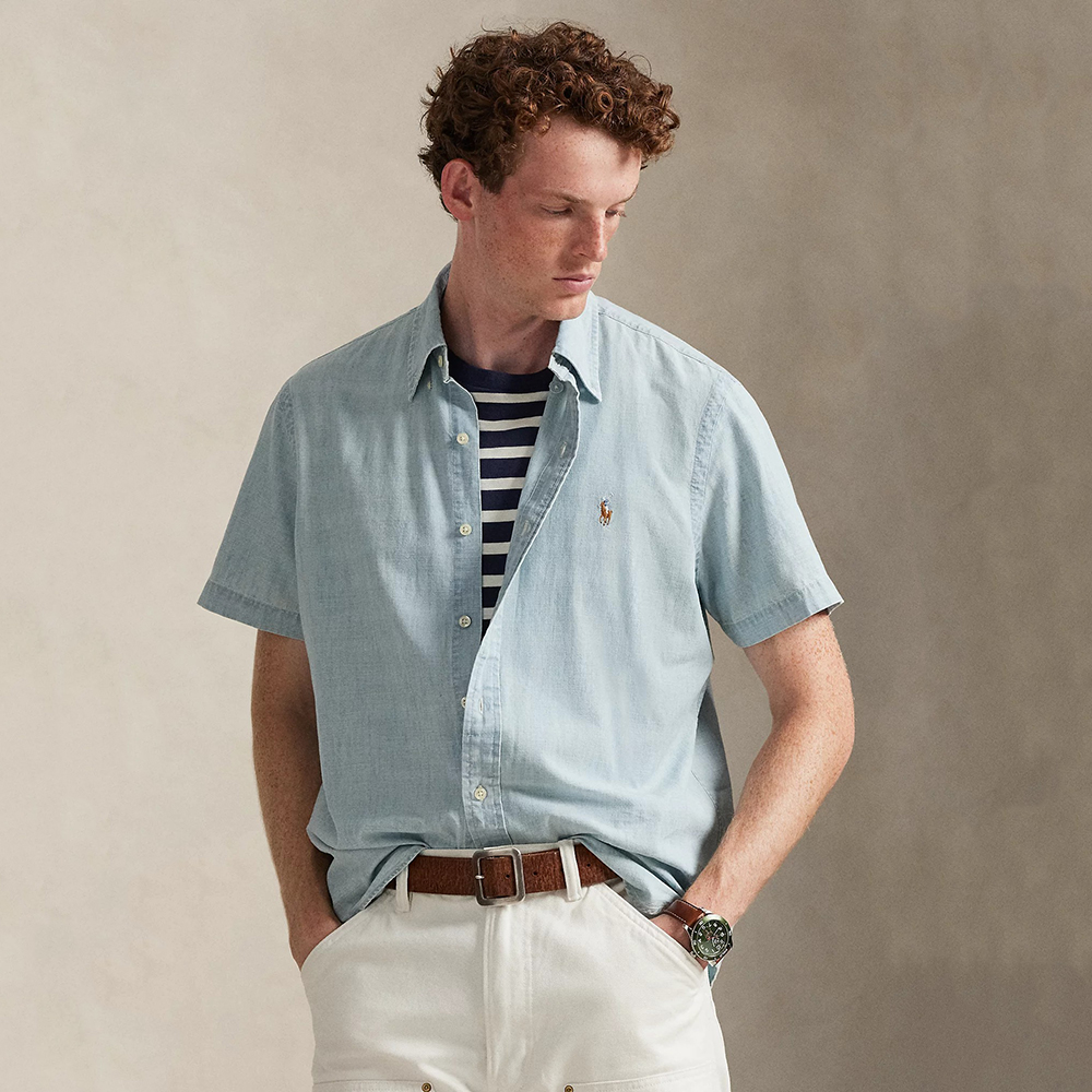 Áo Polo Ralph Lauren Classic Fit Chambray - Light Indigo, Size S