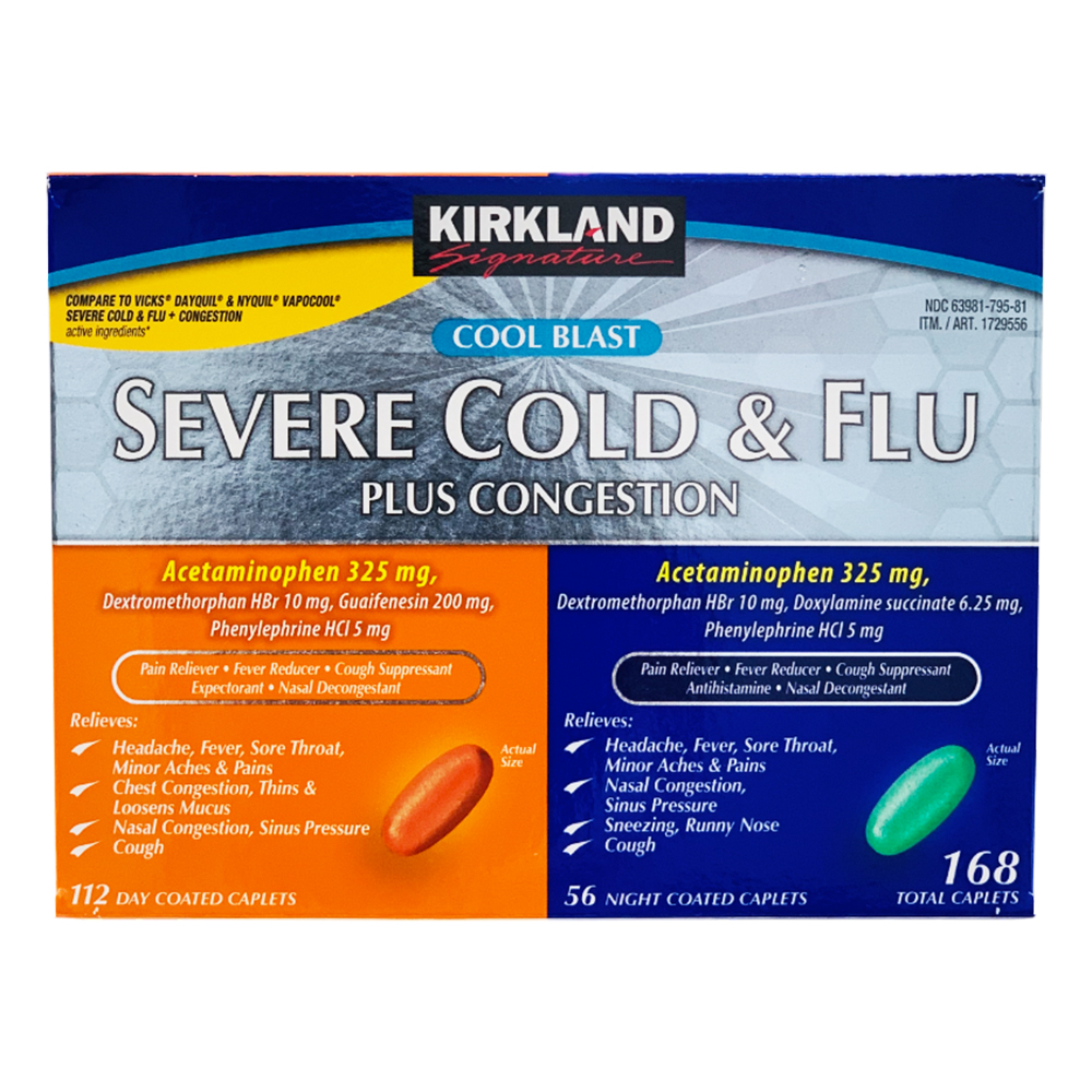 Kirkland Signature Severe Cold & Flu Plus Congestion, 168 viên