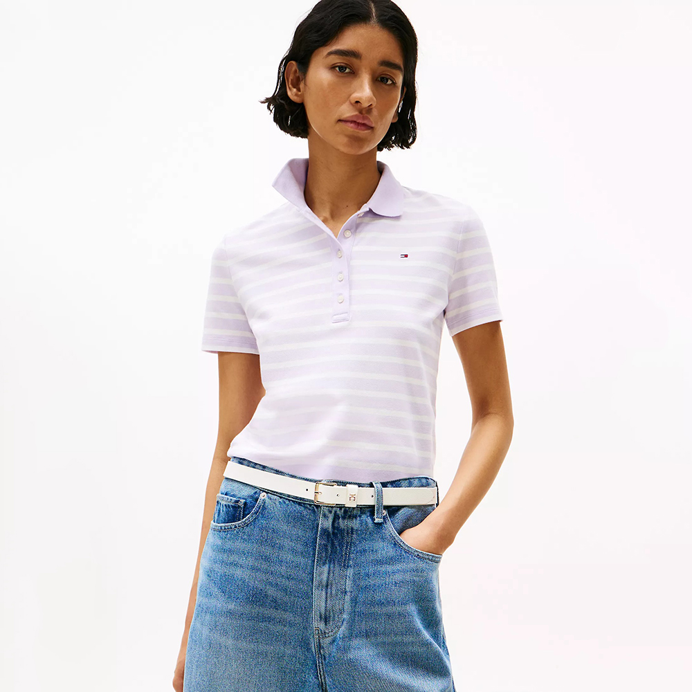 Áo Tommy Hilfiger Classic Fit Stripe Stretch-Cotton Polo - Purple, Size S