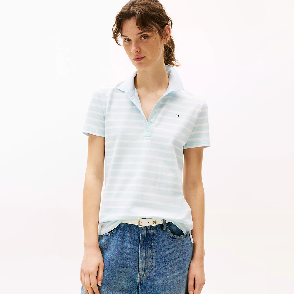 Áo Tommy Hilfiger Classic Fit Stripe Stretch-Cotton Polo - Blue, Size S