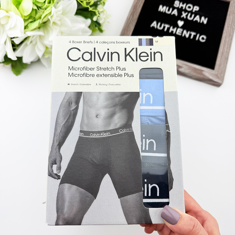 Set 4 quần Calvin Klein Microfiber Stretch Plus Boxer Brief - Grey/Blue/Grey Logo/Navy, Size M