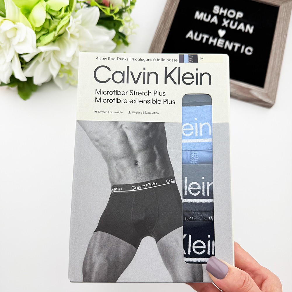 Set 4 quần Calvin Klein Microfiber Stretch Plus Low Rise Trunk - Grey/Blue/Grey Logo/Navy, Size M