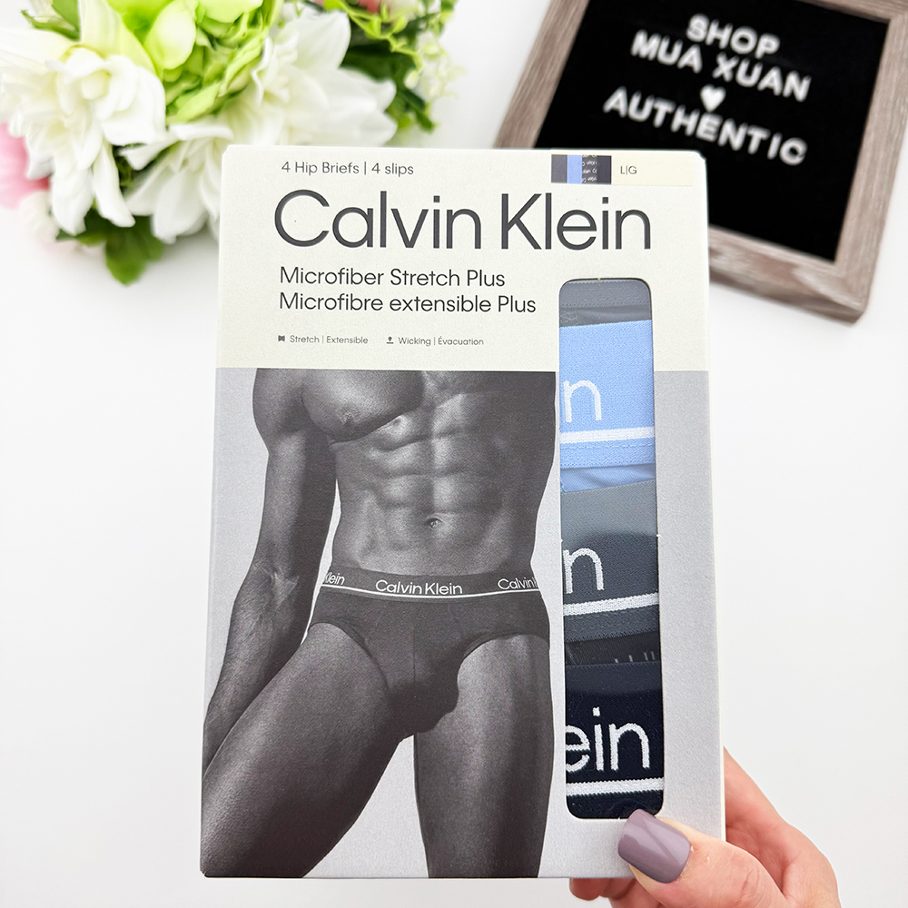 Set 4 quần Calvin Klein Microfiber Stretch Plus Hip Brief - Grey/Blue/Grey Logo/Navy, Size M