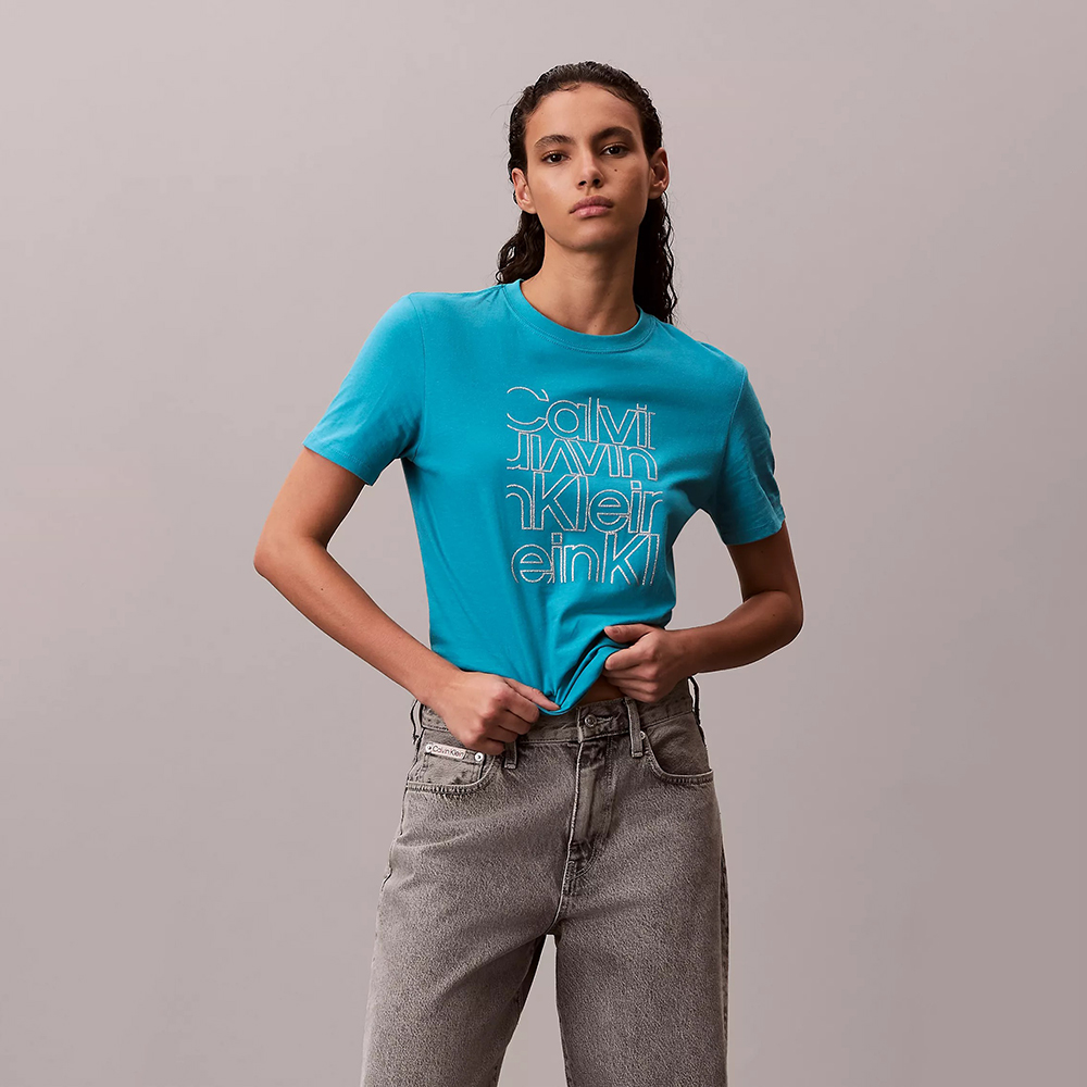 Áo Calvin Klein Glitter Logo Graphic Classic - Teal Slate, Size M