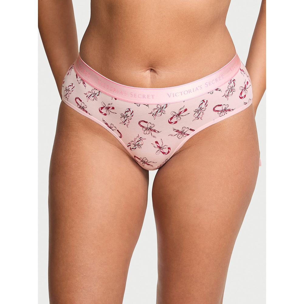Quần lót Victoria's Secret Logo Cotton Hiphugger - Angel Pink Candy Canes, Size XS