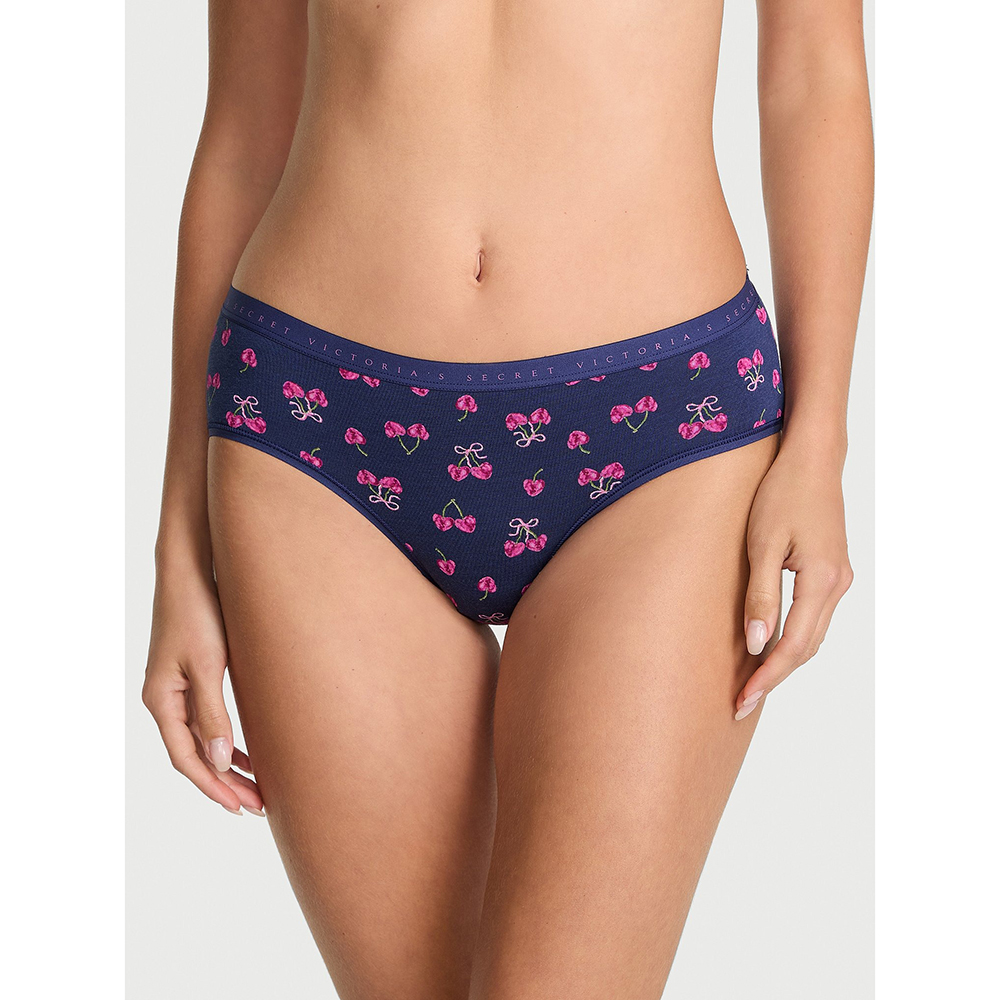 Quần lót Victoria's Secret Stretch Cotton Hiphugger - Blue Ink Cherries, Size L
