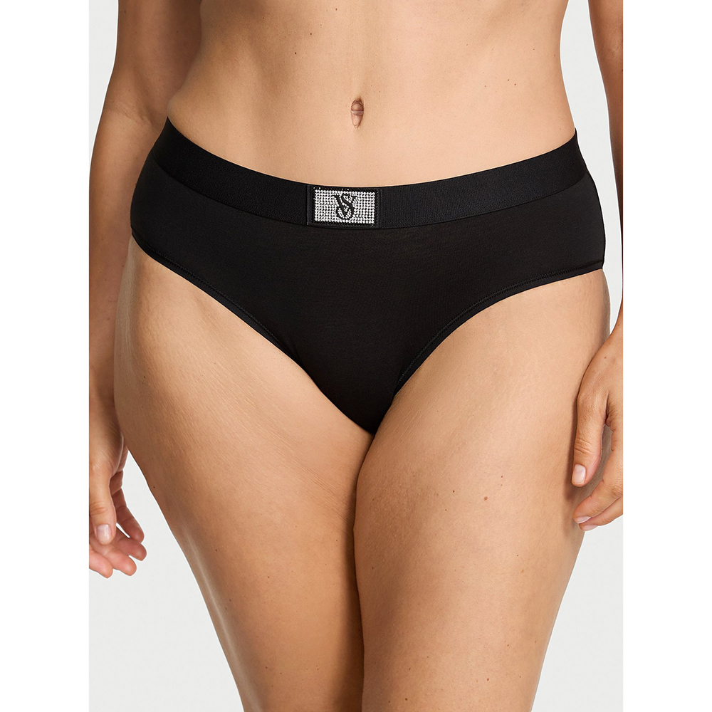 Quần lót Victoria's Secret Logo Cotton Shine Patch Hiphugger - Black, Size S