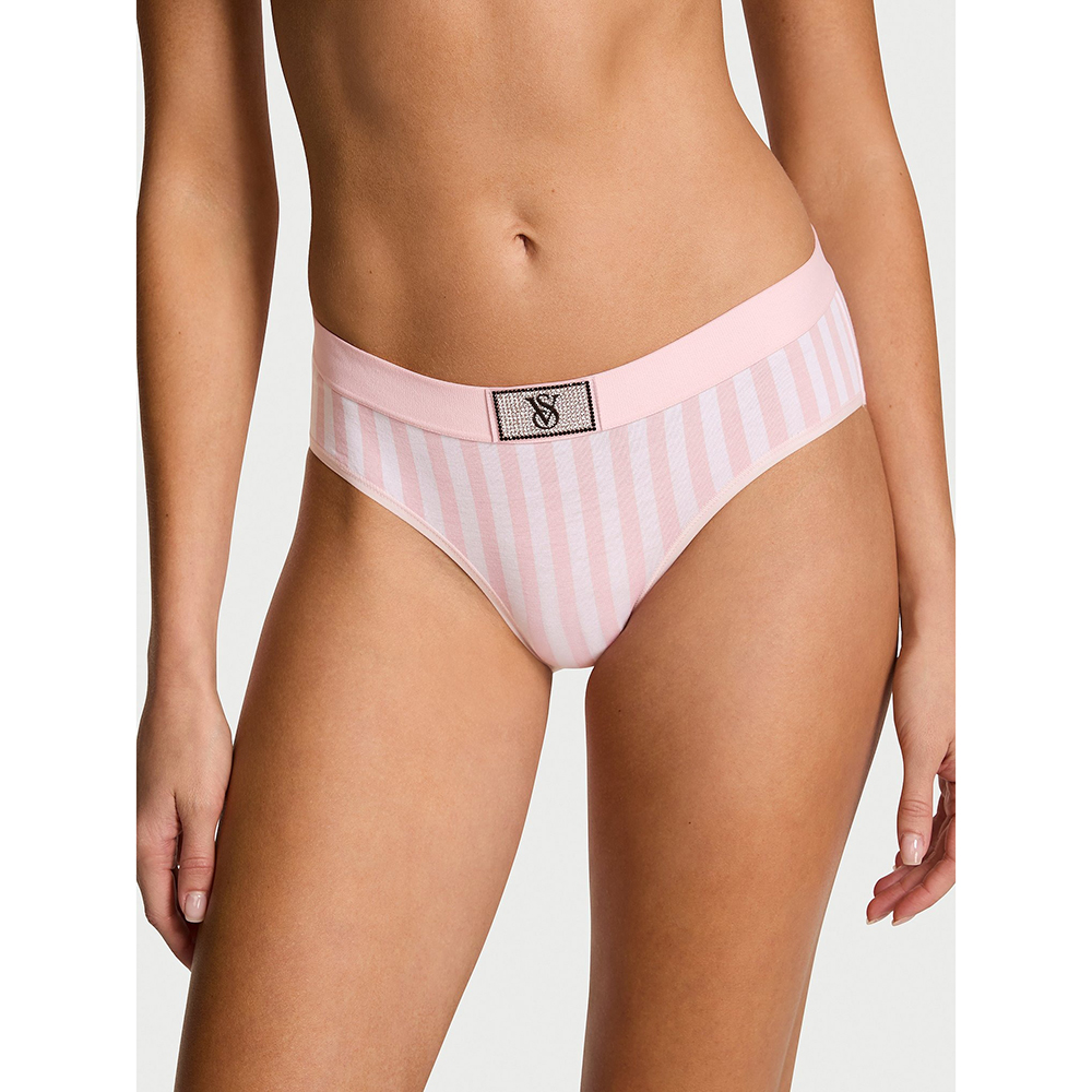 Quần lót Victoria's Secret Logo Cotton Shine Patch Hiphugger - Pink Stripes, Size S
