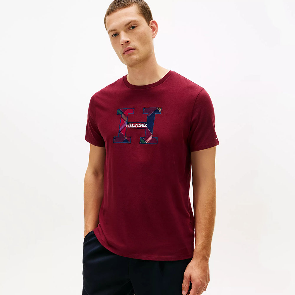 Áo Tommy Hilfiger Plaid Monogram Logo - Deep Rouge, Size M