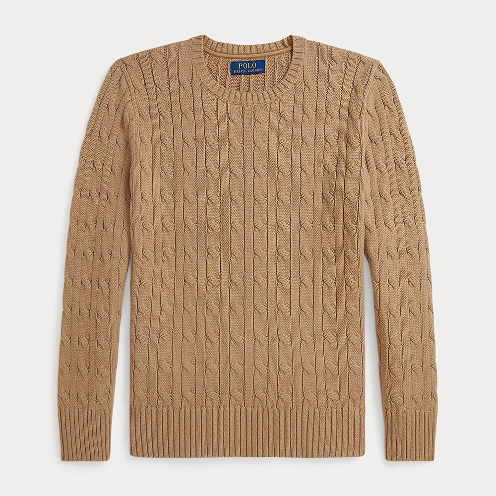 Áo Polo Ralph Lauren Cable-Knit Cotton Sweater - Camel Heather, Size L(14-16)