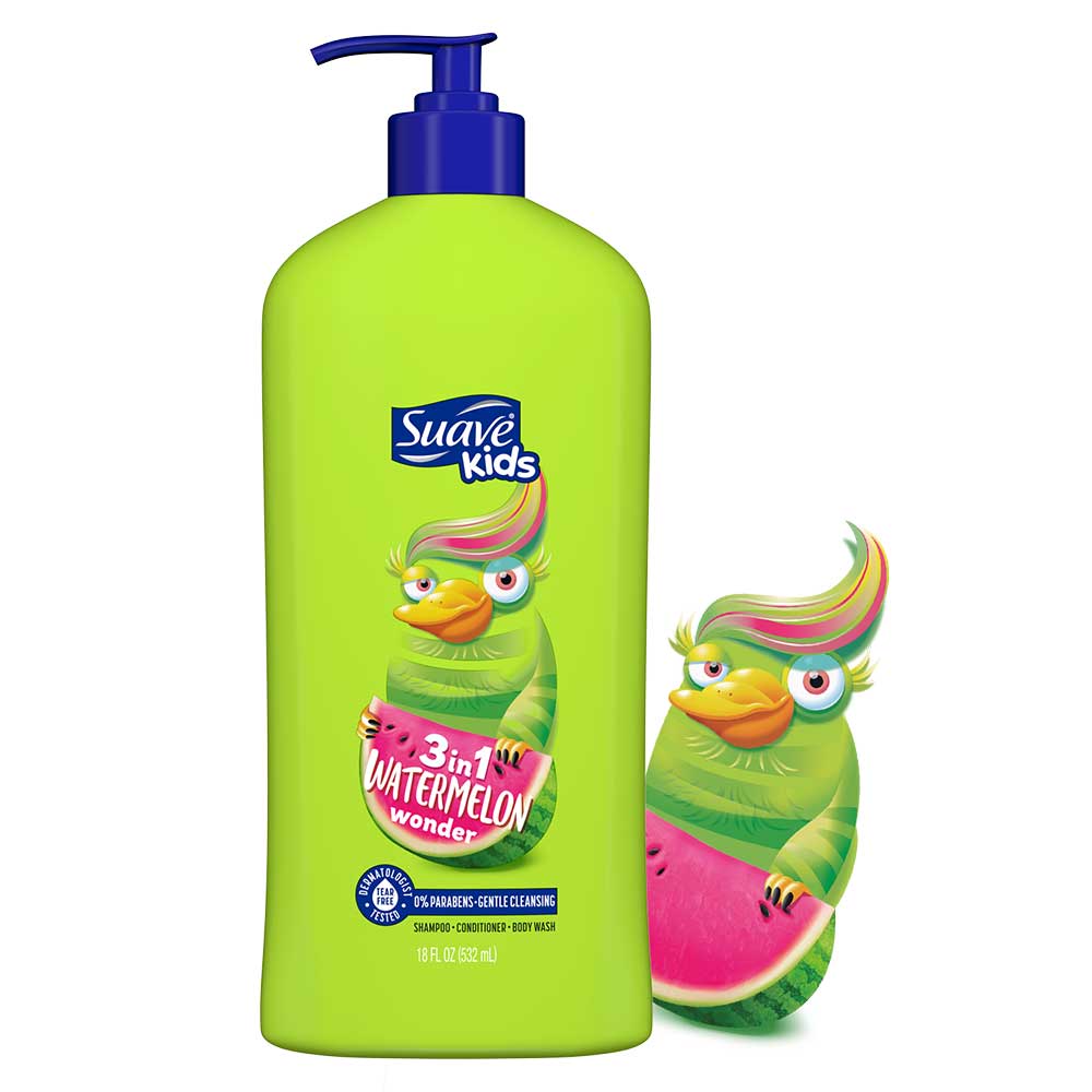 Dầu tắm + gội + xả Suave Kids 3in1 - Watermelon Wonder, 532ml