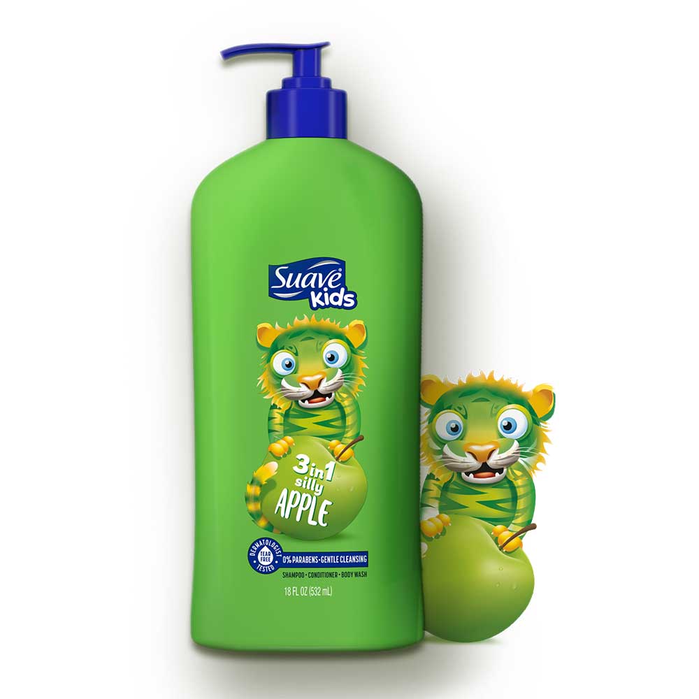 Dầu tắm + gội + xả Suave Kids 3in1 - Silly Apple, 532ml