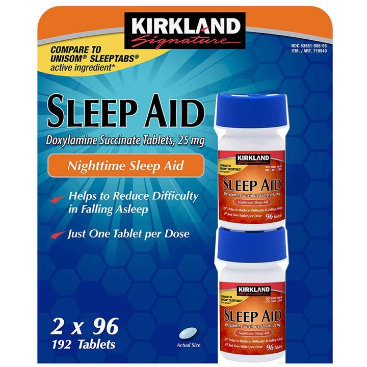 Kirkland Signature Sleep Aid Doxylamine Succinate 25mg, 2 x 96 viên