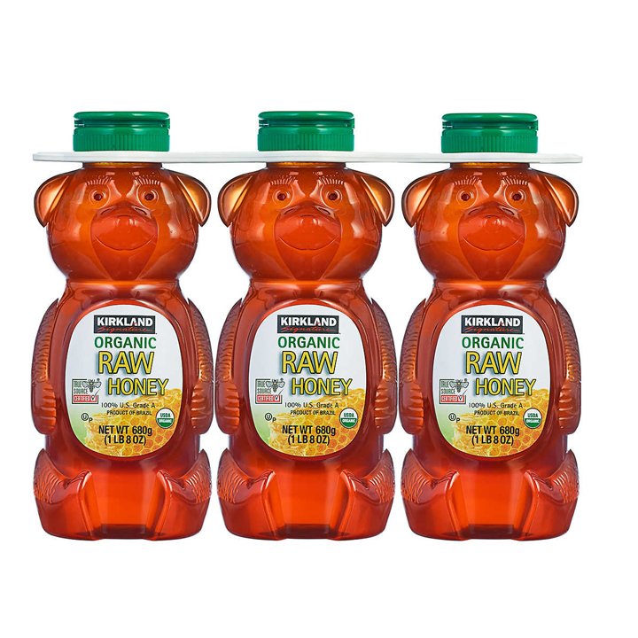 Set Mật ong Kirkland Signature Raw Organic Bear, 3 x 680g