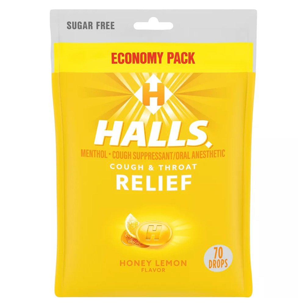 Kẹo ngậm Halls Relief Sugar Free - Honey Lemon, 70 viên