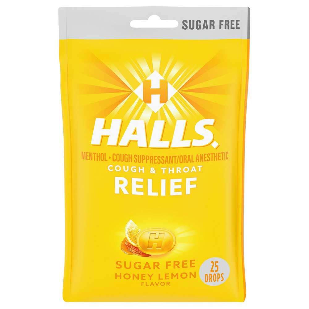 Kẹo ngậm Halls Relief Sugar Free - Honey Lemon, 25 viên